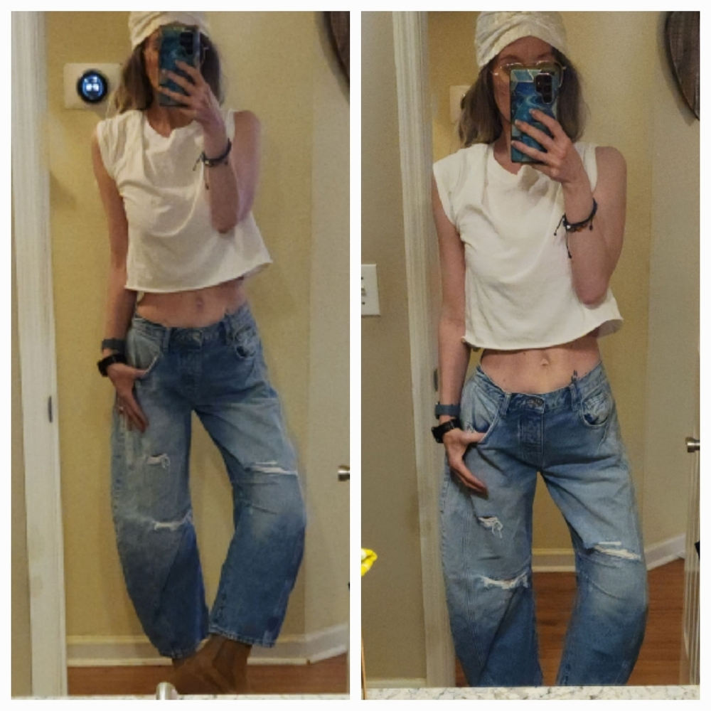 Free People We The Free Good Luck Mid Rise Barrel Jeans Barnyard Blue